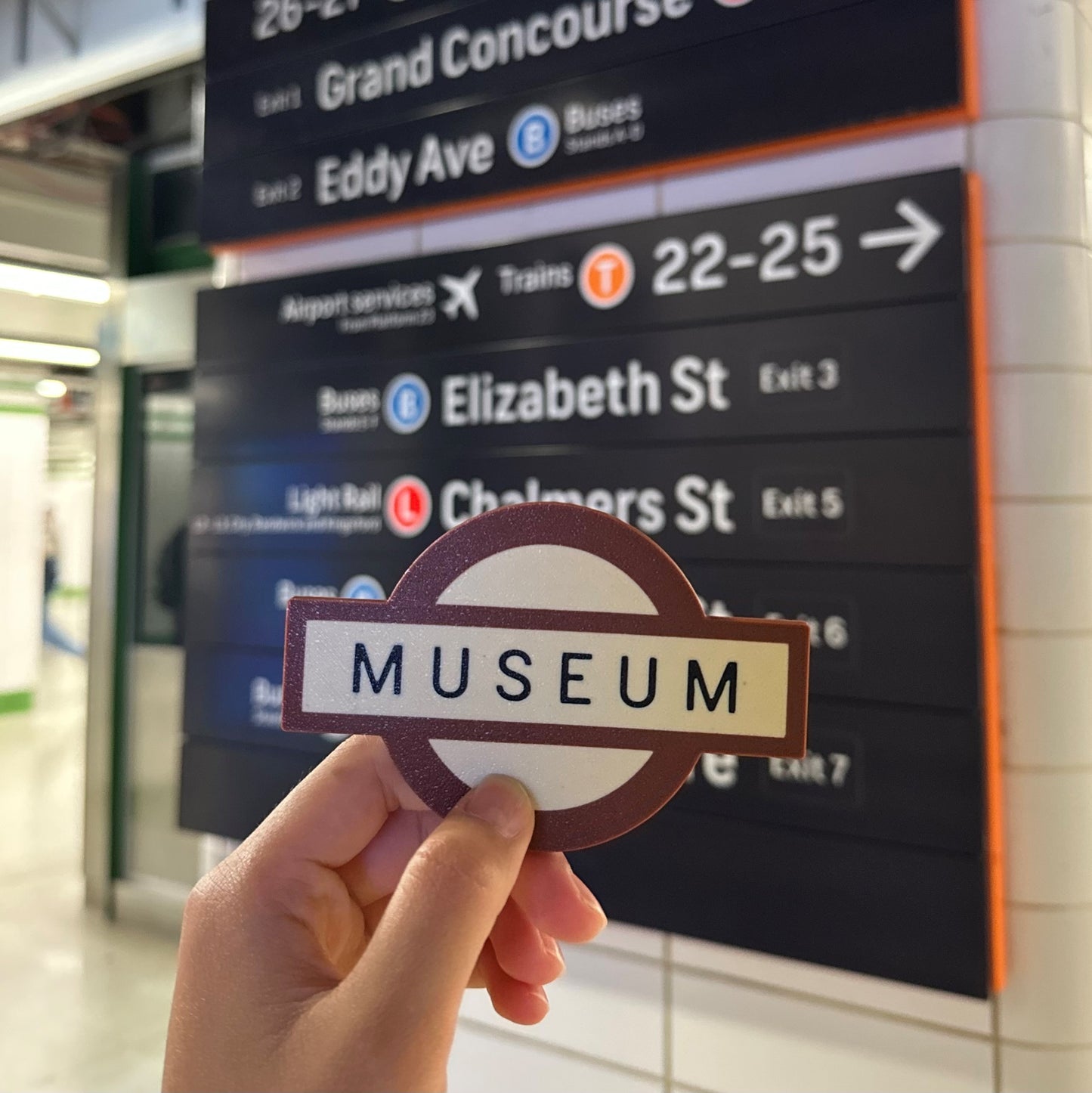 Museum Station Sign Fridge Magnet | 3D Printed Vintage Underground Style